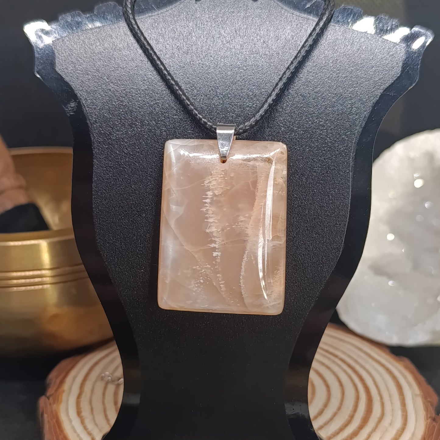 Pendentif rectangulaire Pierre de lune pêche