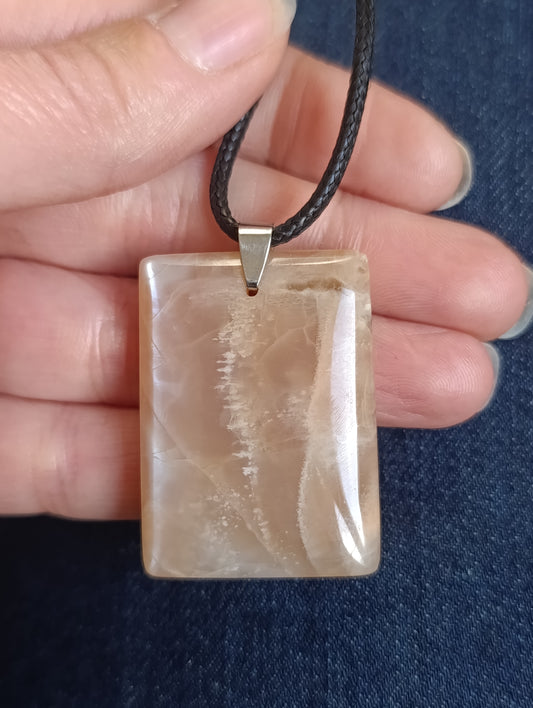 Pendentif rectangulaire Pierre de lune pêche