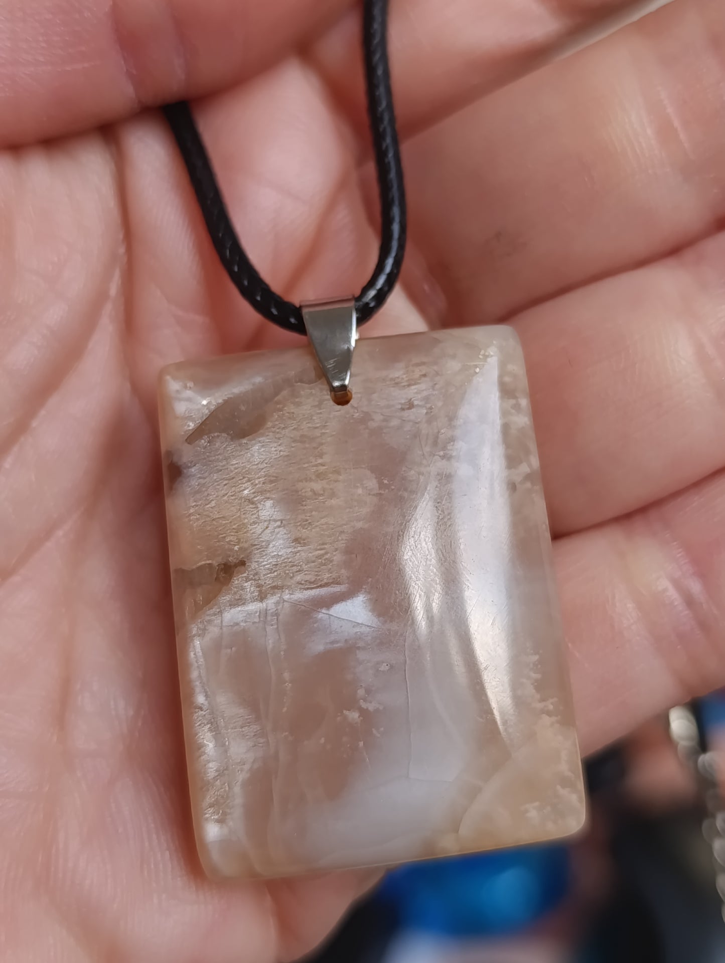 Pendentif rectangulaire Pierre de lune pêche