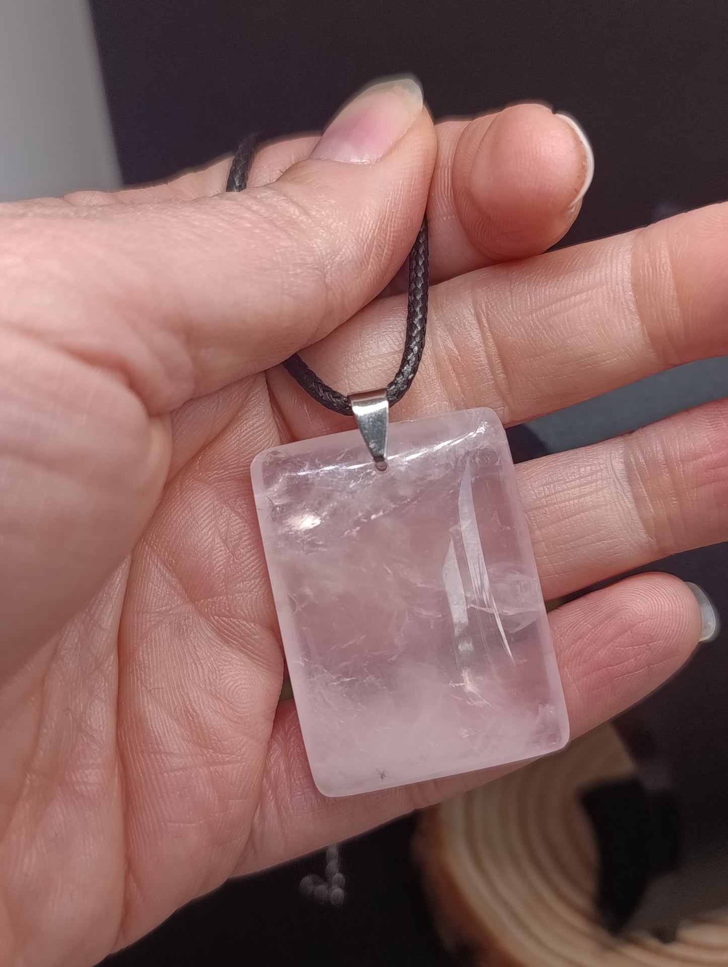 Pendentif rectangulaire Quartz rose