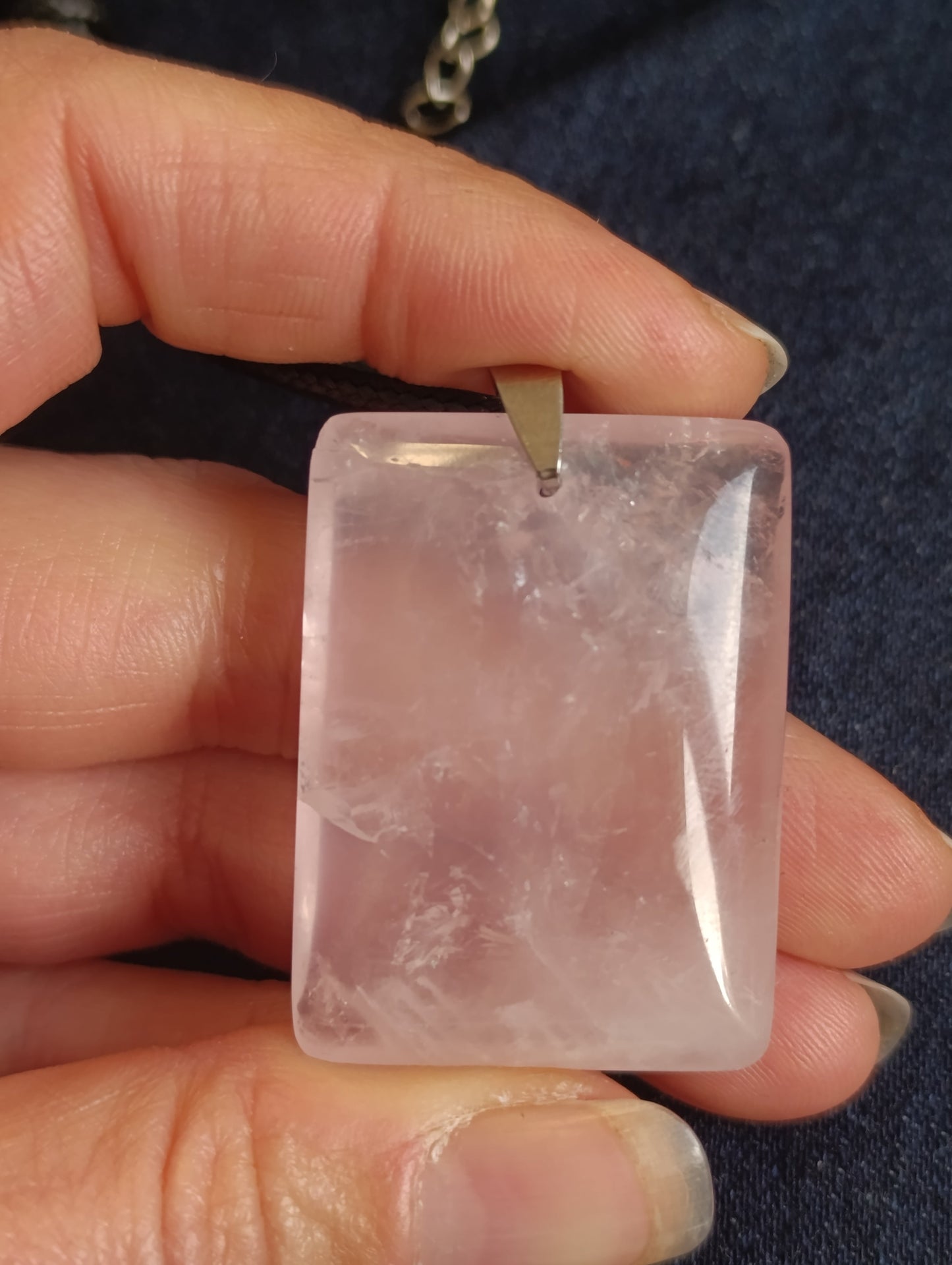 Pendentif rectangulaire Quartz rose