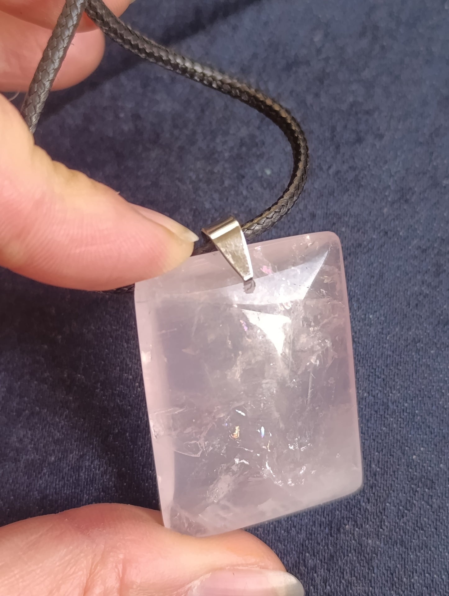 Pendentif rectangulaire Quartz rose