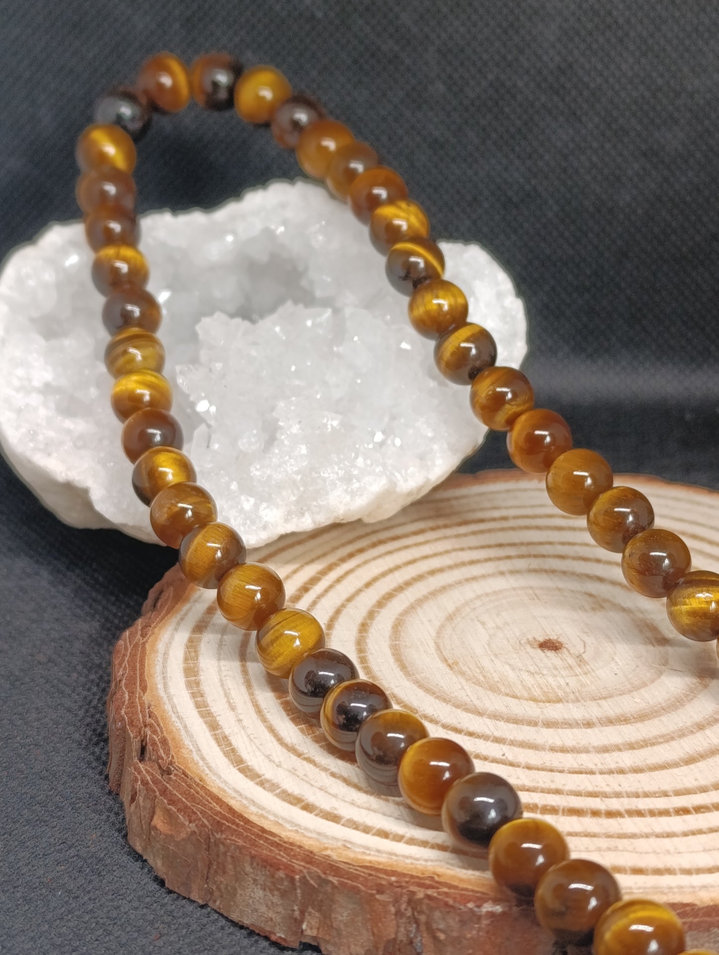 Collier boule Oeil de tigre 8mm - Qualité AA