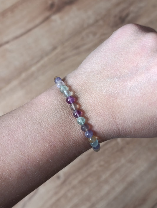 Bracelet boule Fluorite multicolore 6mm - Qualité AA