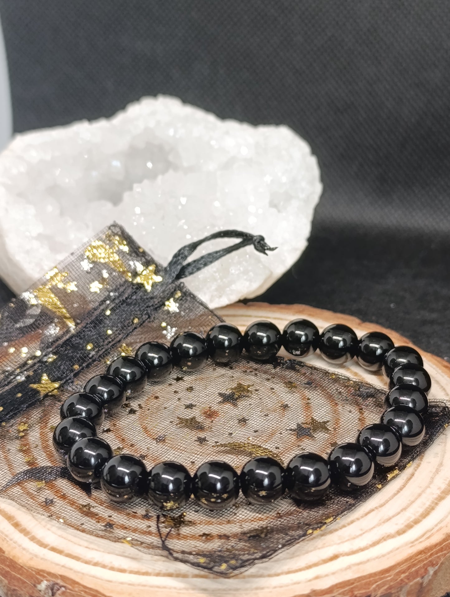 Bracelet boule Obsidienne noire 8mm