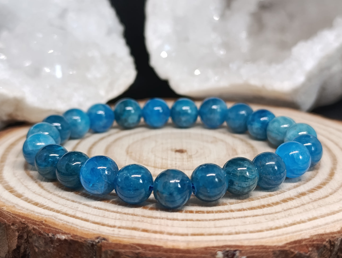 Bracelet boule Apatite bleue 8mm - Qualité AA