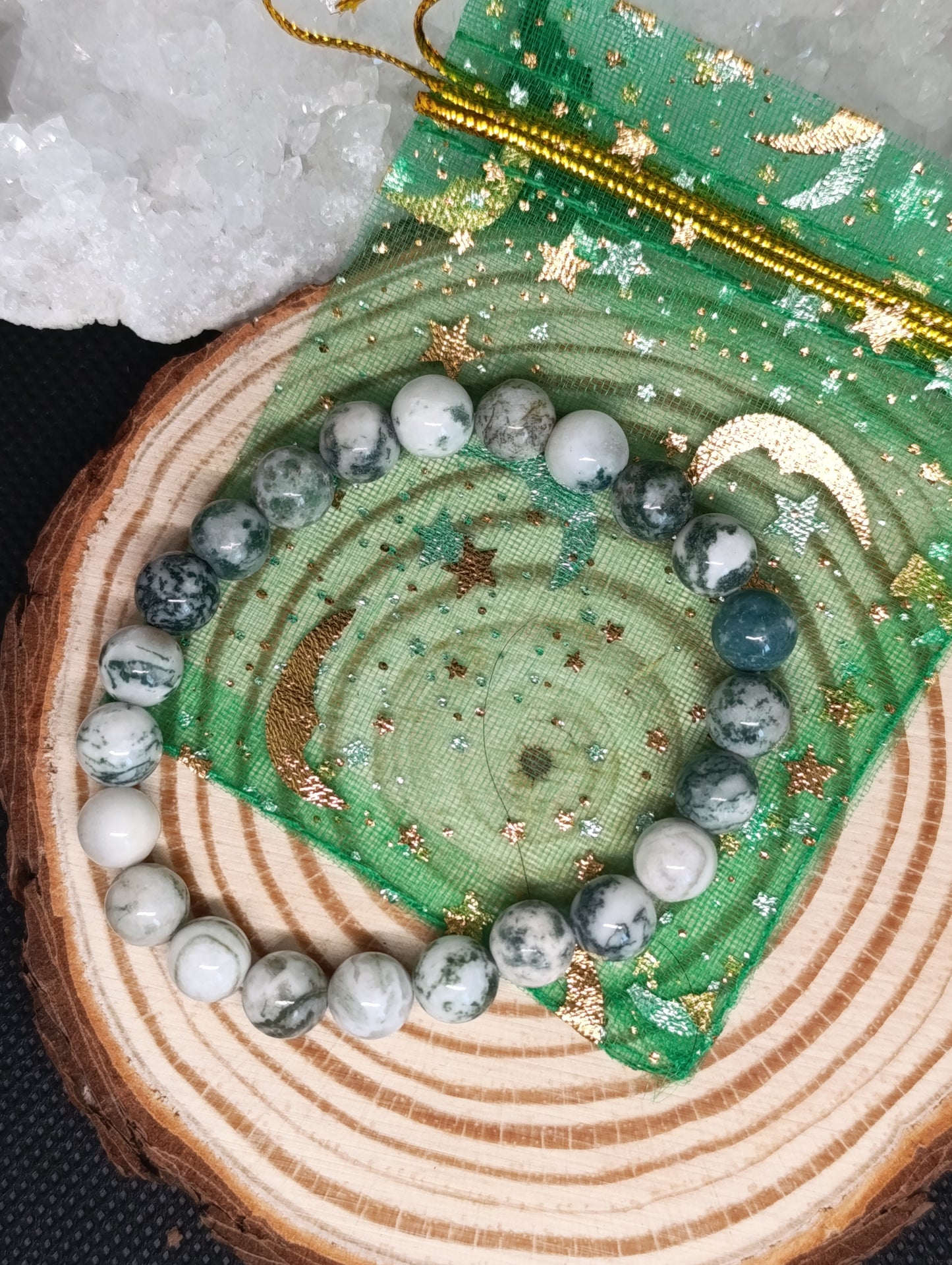 Bracelet boule Agate arbre 8mm