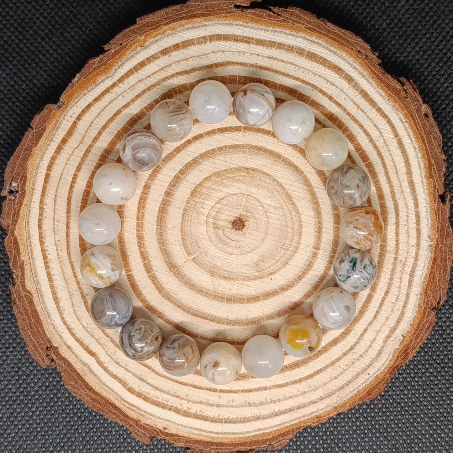 Bracelet boule Agate Plume 10mm