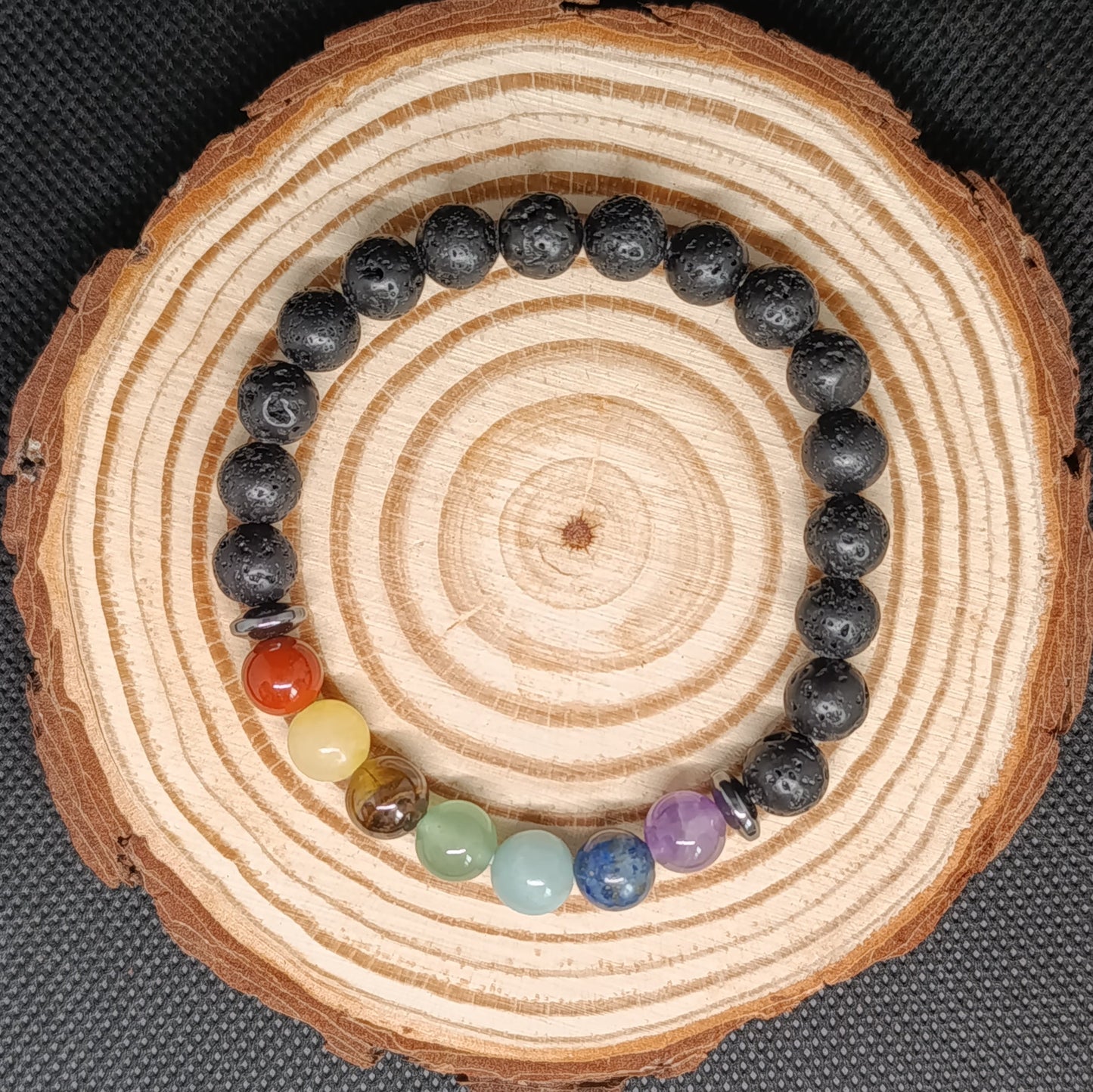 Bracelet Pierre de Lave - 7 chakras - 8mm