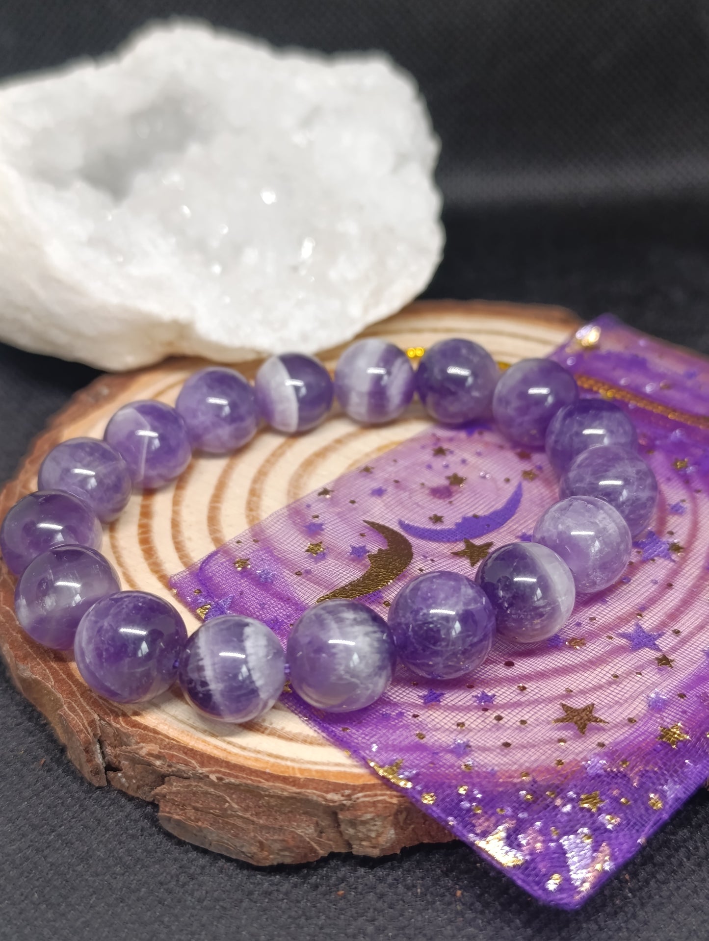 Bracelet boule Améthyste rubanée 12mm