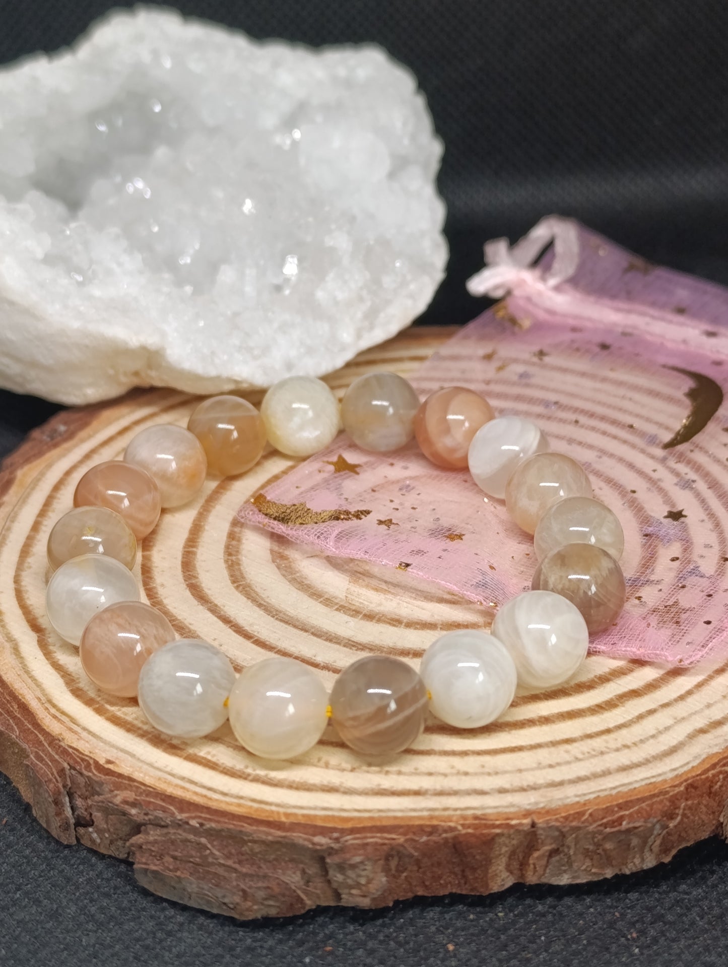 Bracelet boule Pierre de Lune multicolore 10mm