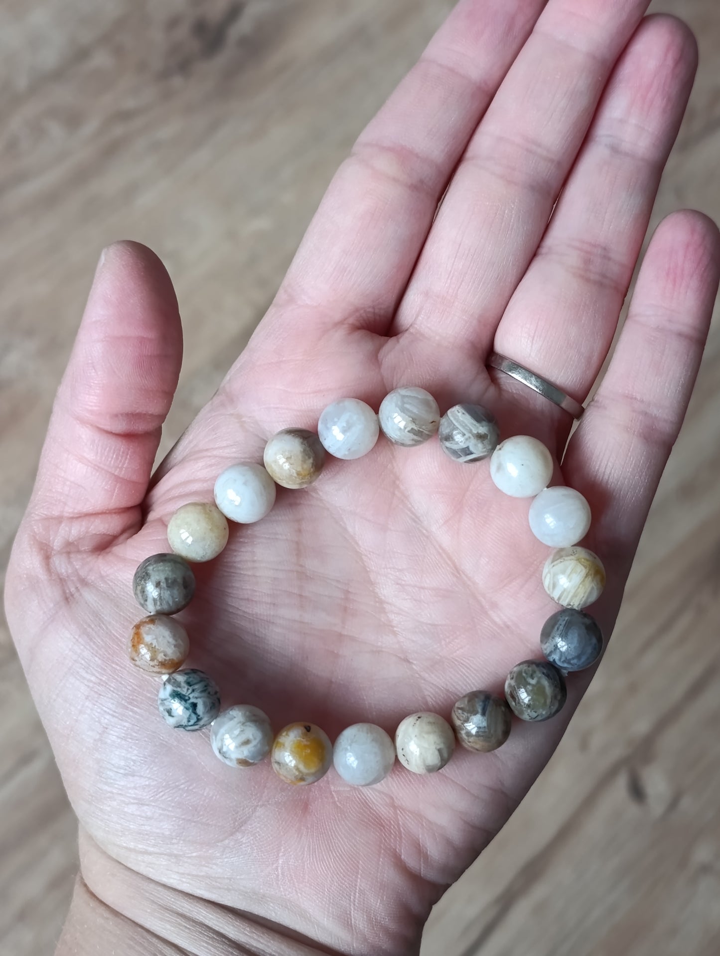 Bracelet boule Agate Plume 10mm