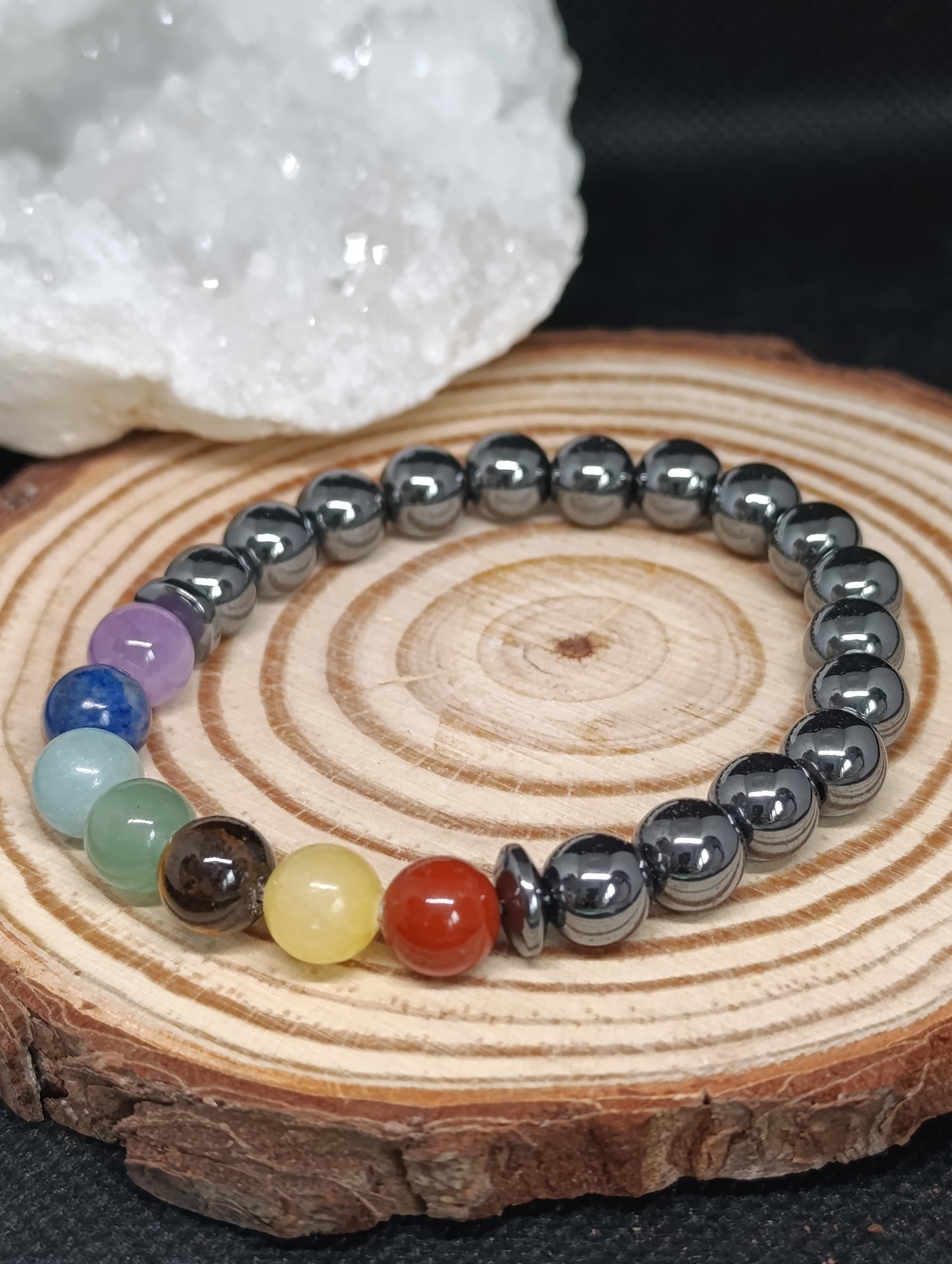 Bracelet Hématite - 7 chakras - 8mm