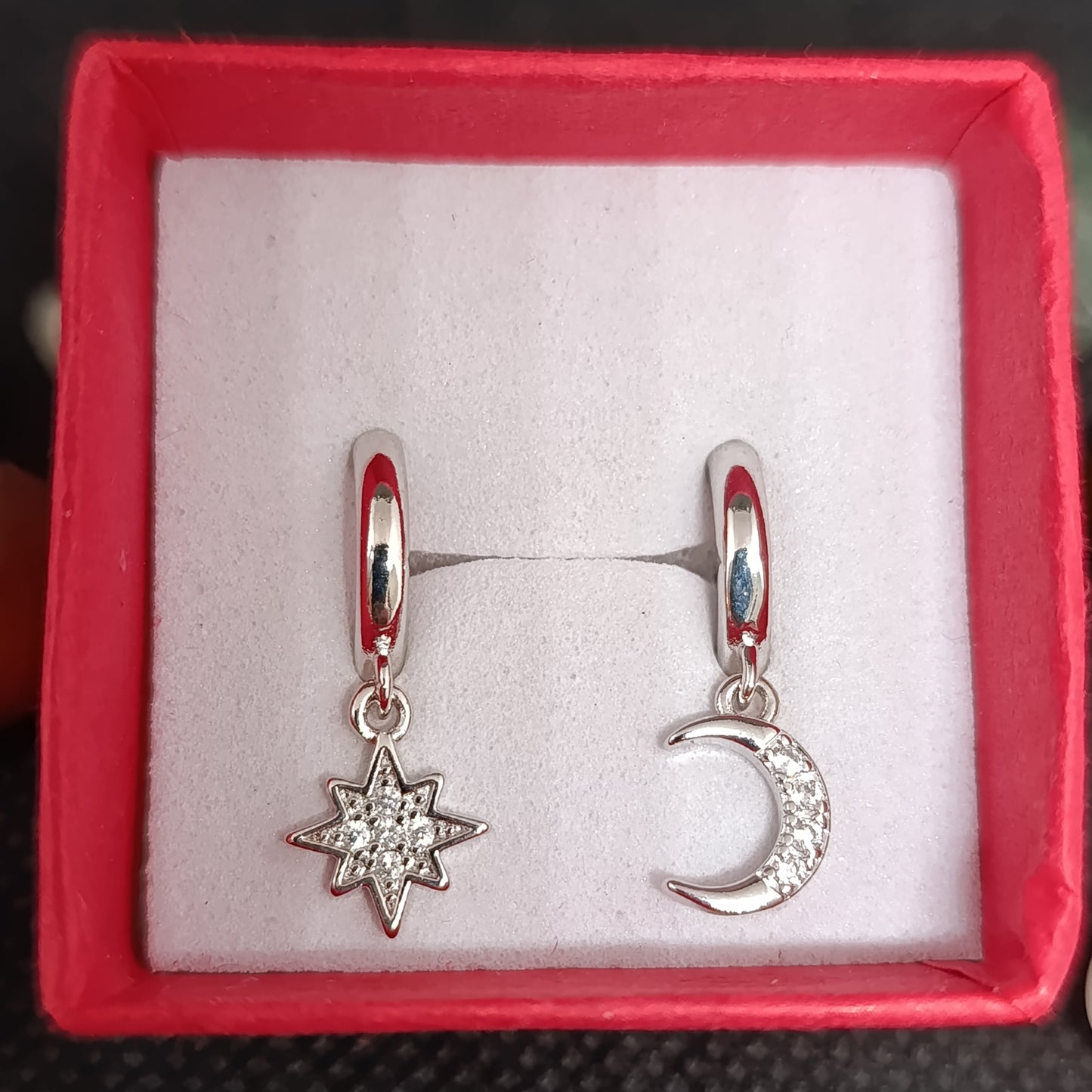 Boucle d'oreille étoile et lune en argent