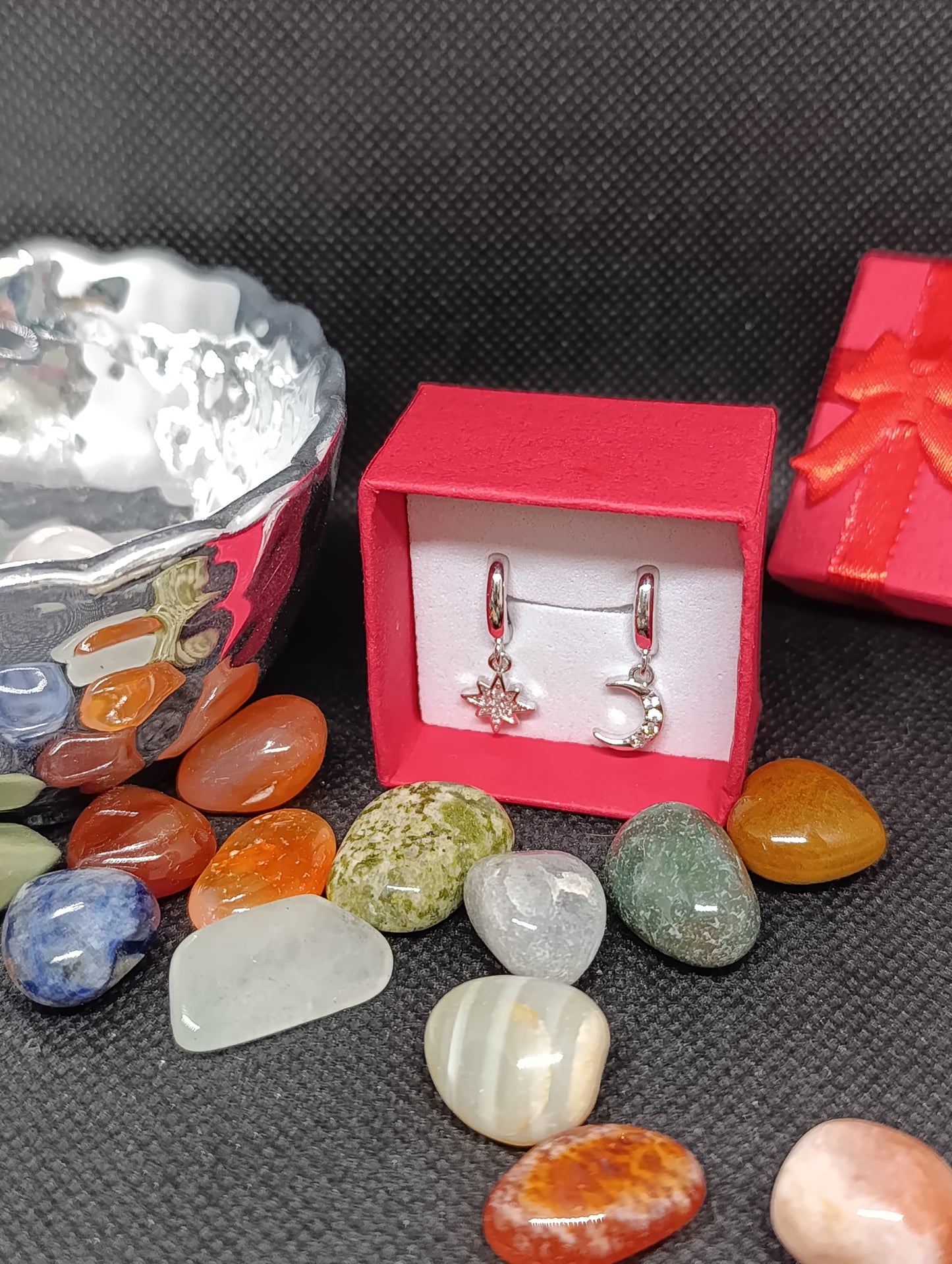 Boucle d'oreille étoile et lune en argent