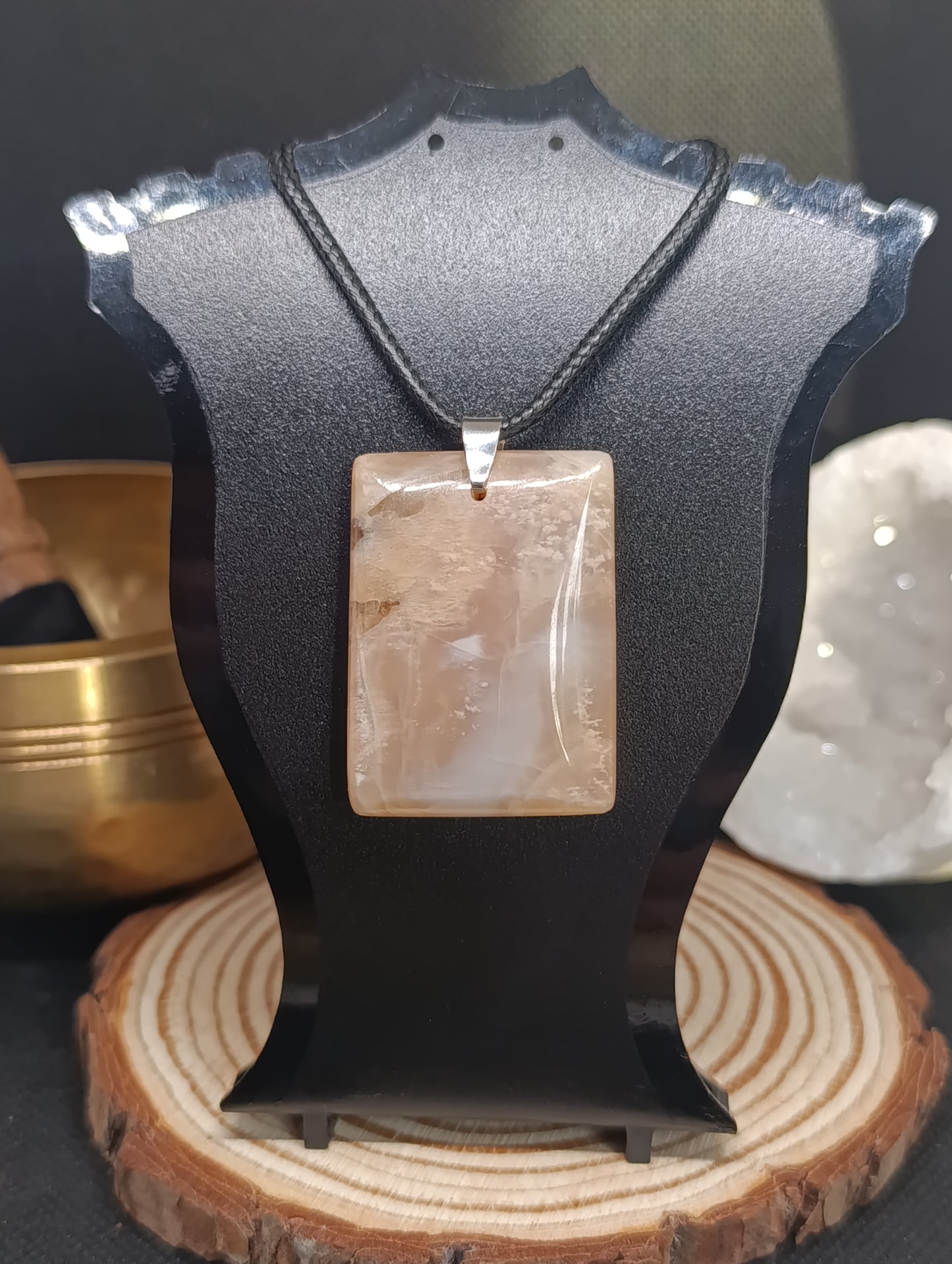 Pendentif rectangulaire Pierre de lune pêche