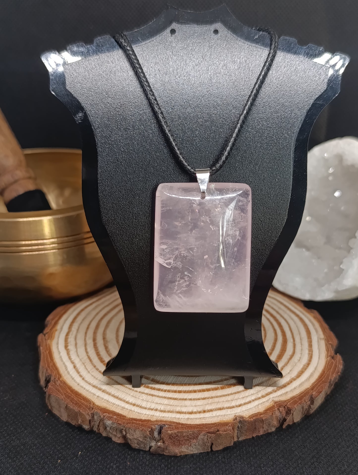 Pendentif rectangulaire Quartz rose