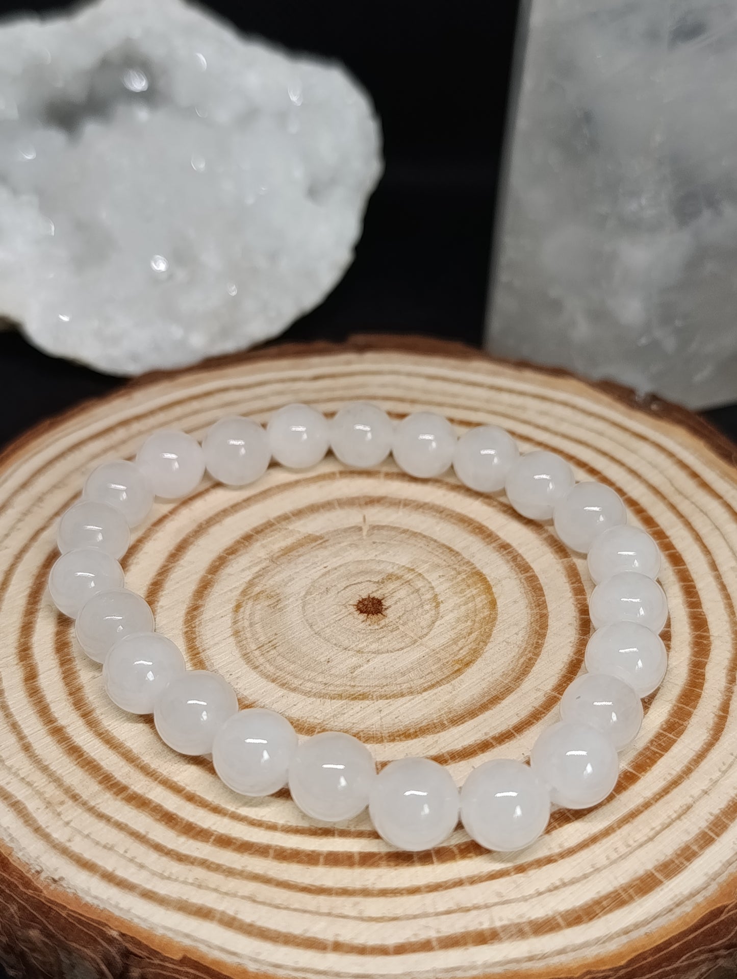 Bracelet boule Jade blanc 8mm