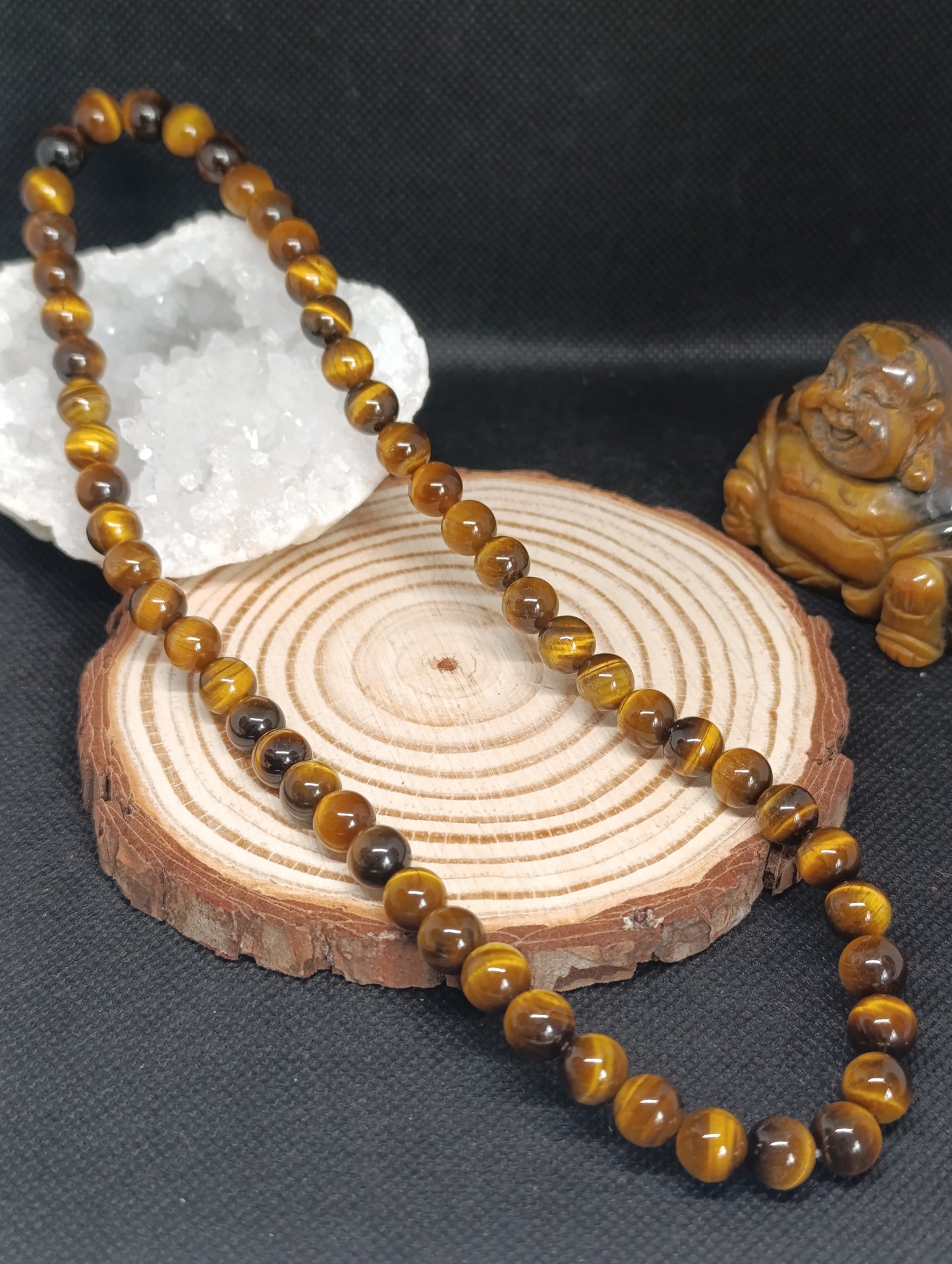 Collier boule Oeil de tigre 8mm - Qualité AA