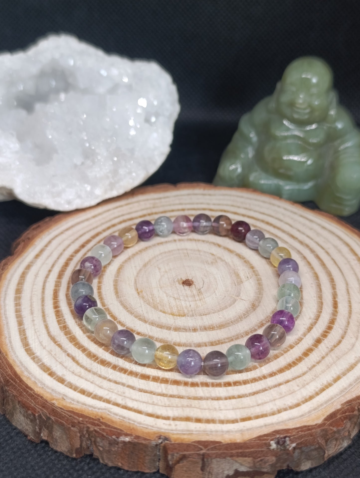Bracelet boule Fluorite multicolore 6mm - Qualité AA