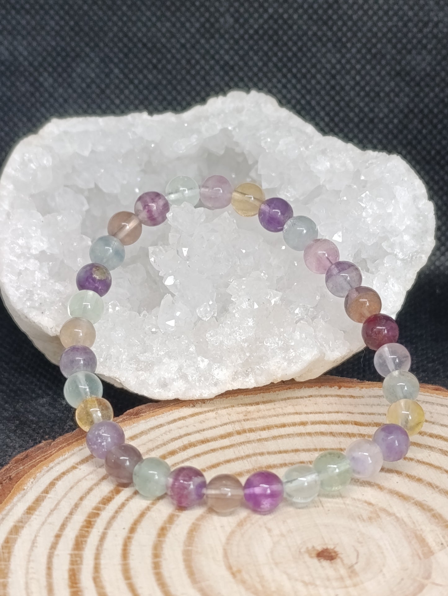 Bracelet boule Fluorite multicolore 6mm - Qualité AA