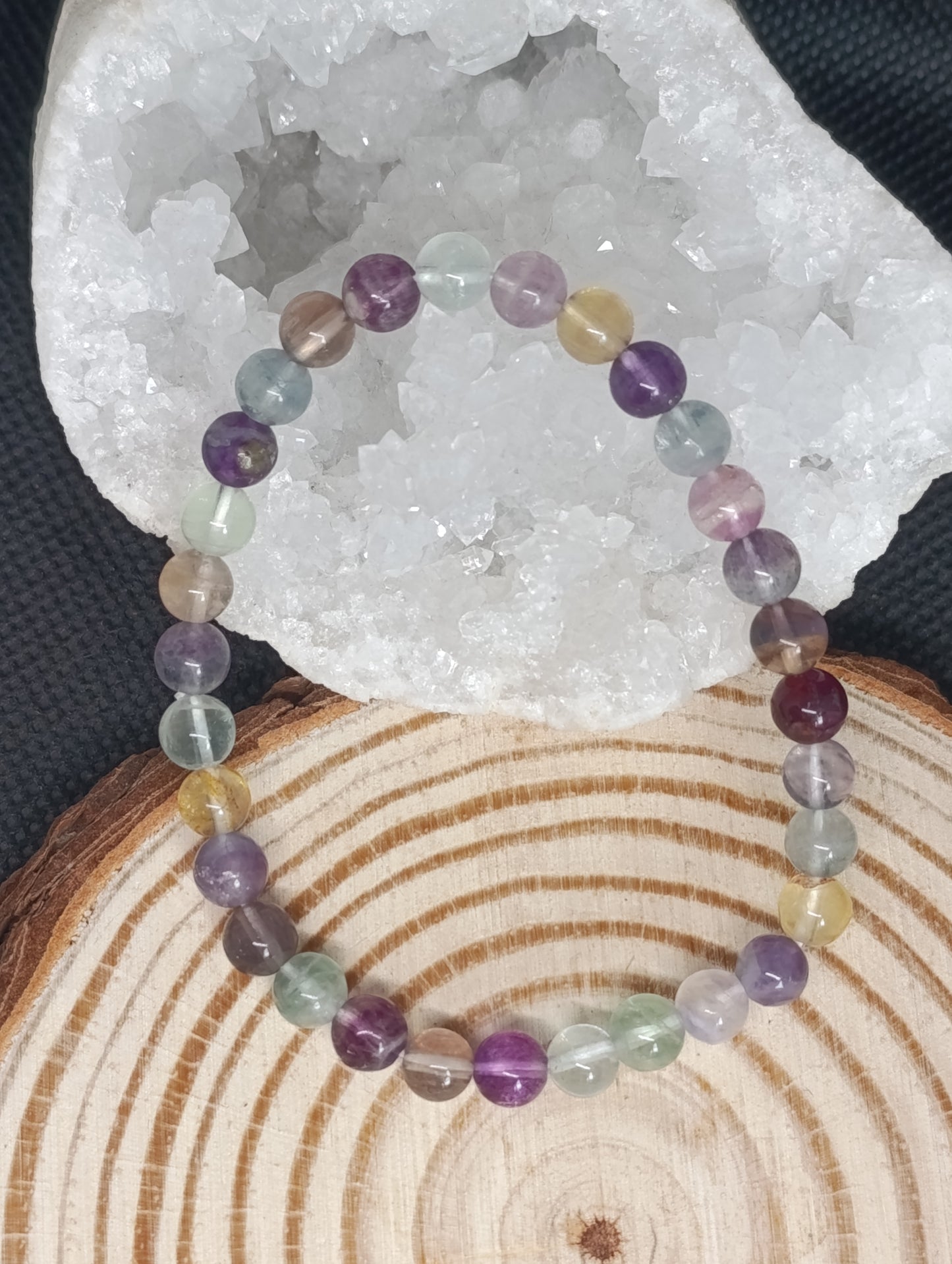 Bracelet boule Fluorite multicolore 6mm - Qualité AA