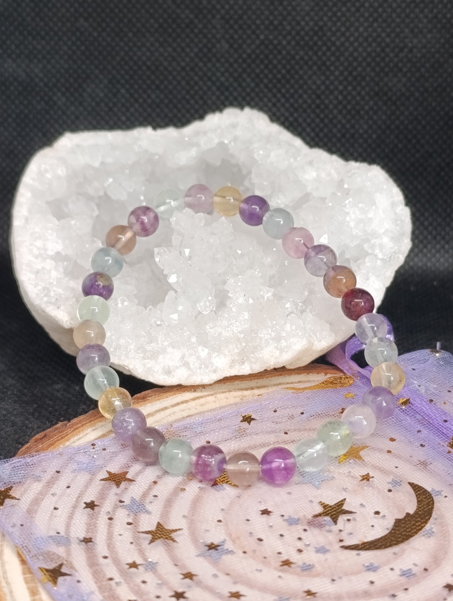 Bracelet boule Fluorite multicolore 6mm - Qualité AA