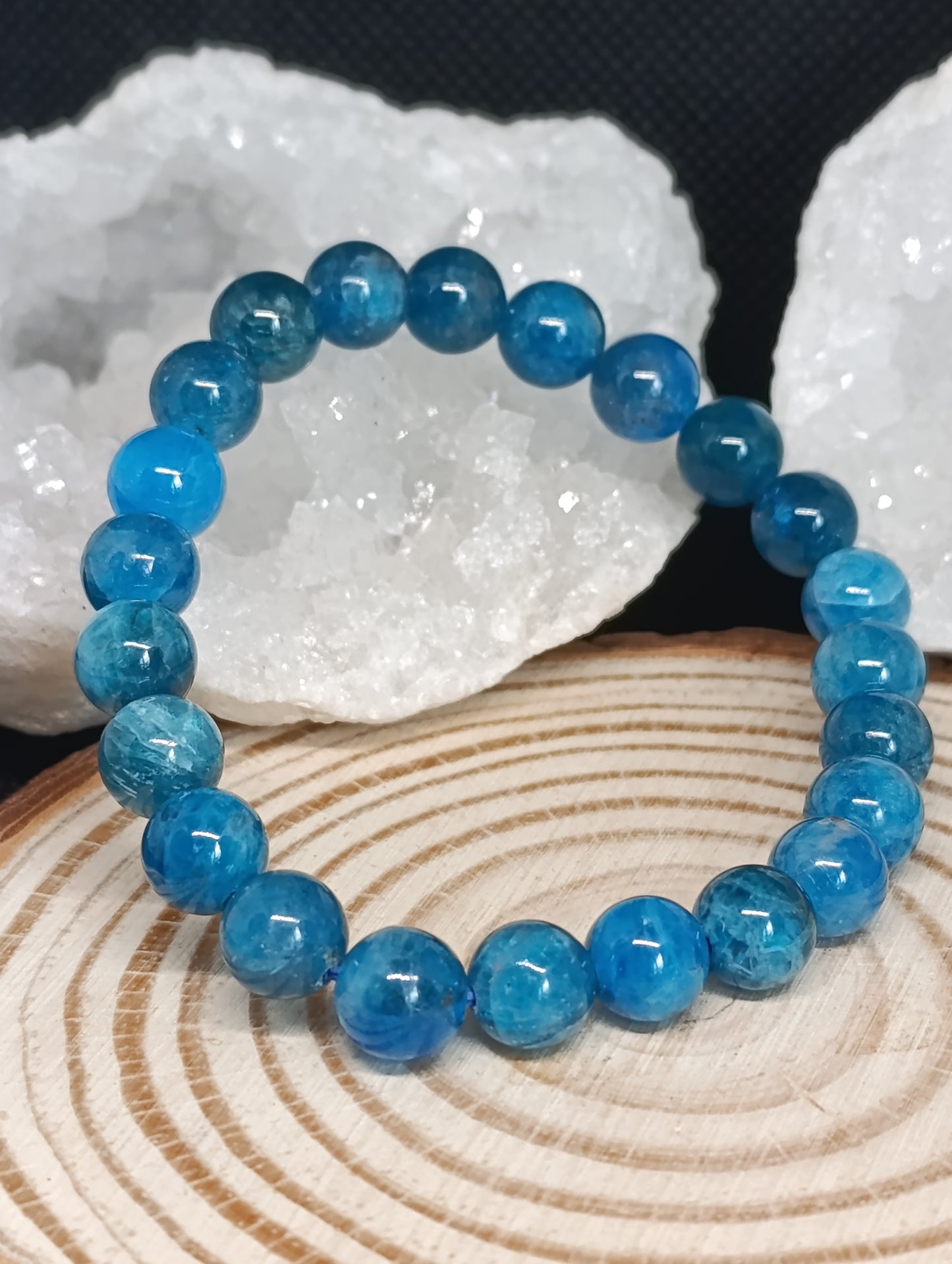 Bracelet boule Apatite bleue 8mm - Qualité AA