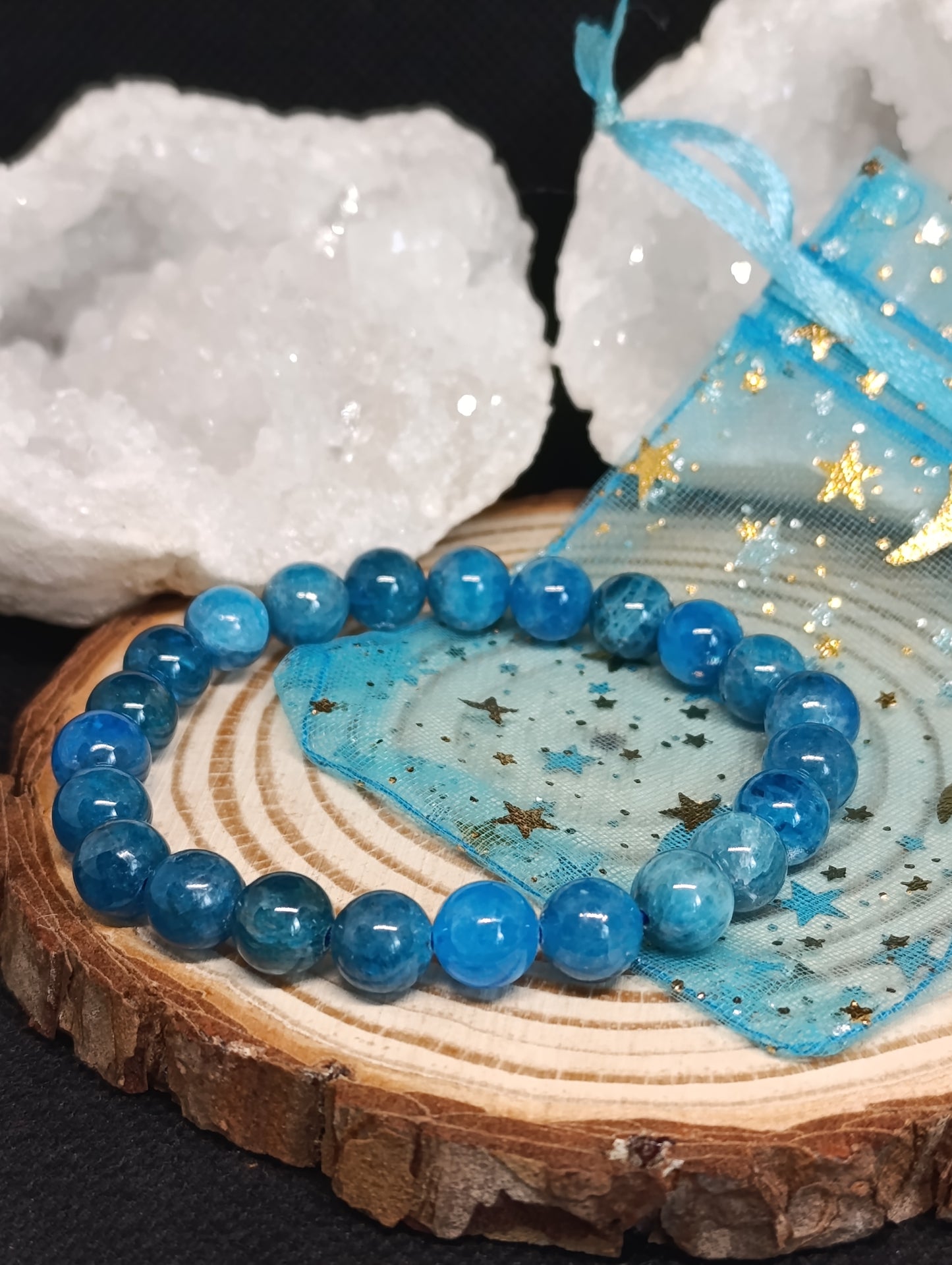 Bracelet boule Apatite bleue 8mm - Qualité AA