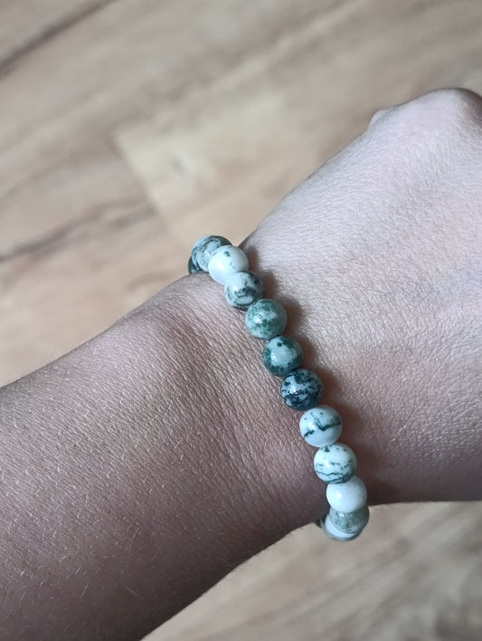 Bracelet boule Agate arbre 8mm