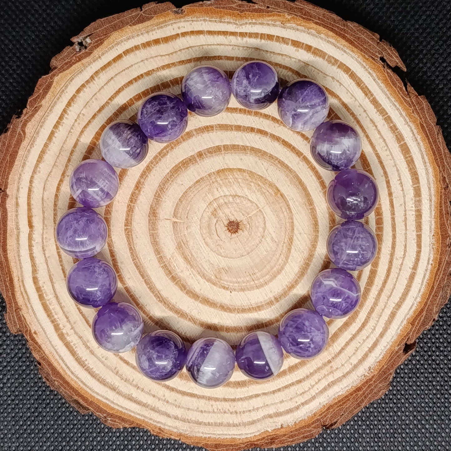 Bracelet boule Améthyste rubanée 12mm