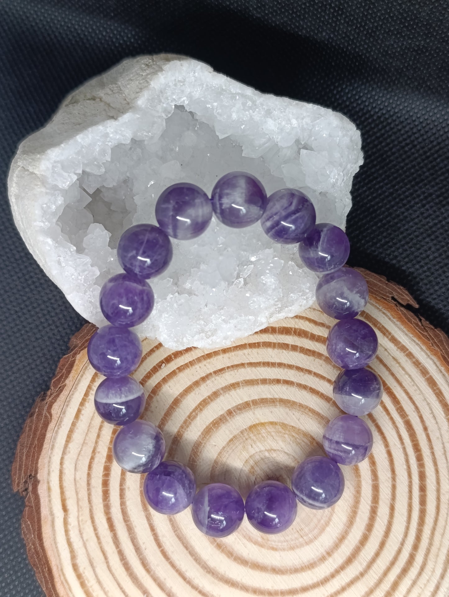 Bracelet boule Améthyste rubanée 12mm