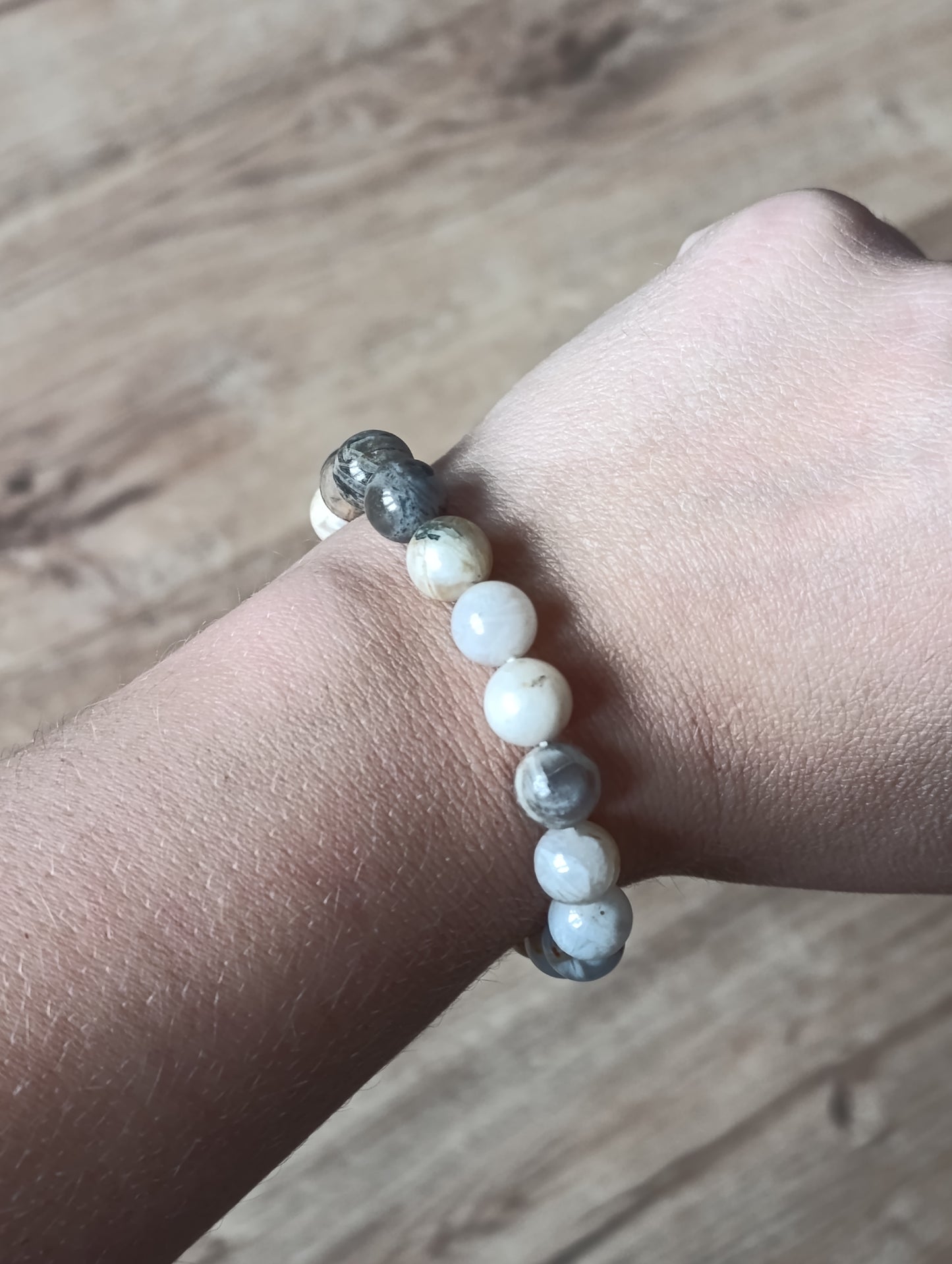 Bracelet boule Agate Plume 10mm