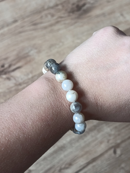 Bracelet boule Agate Plume 10mm