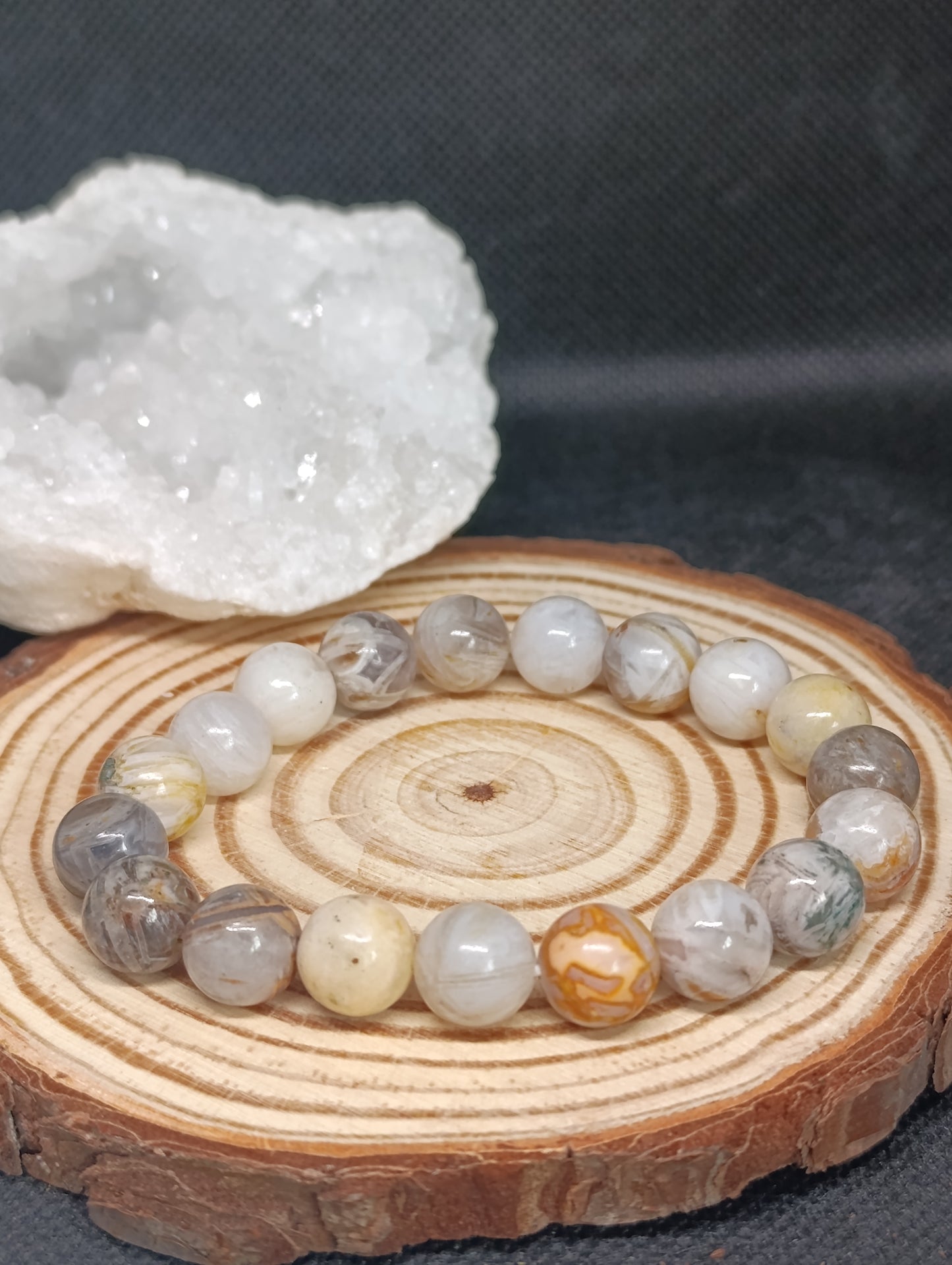 Bracelet boule Agate Plume 10mm