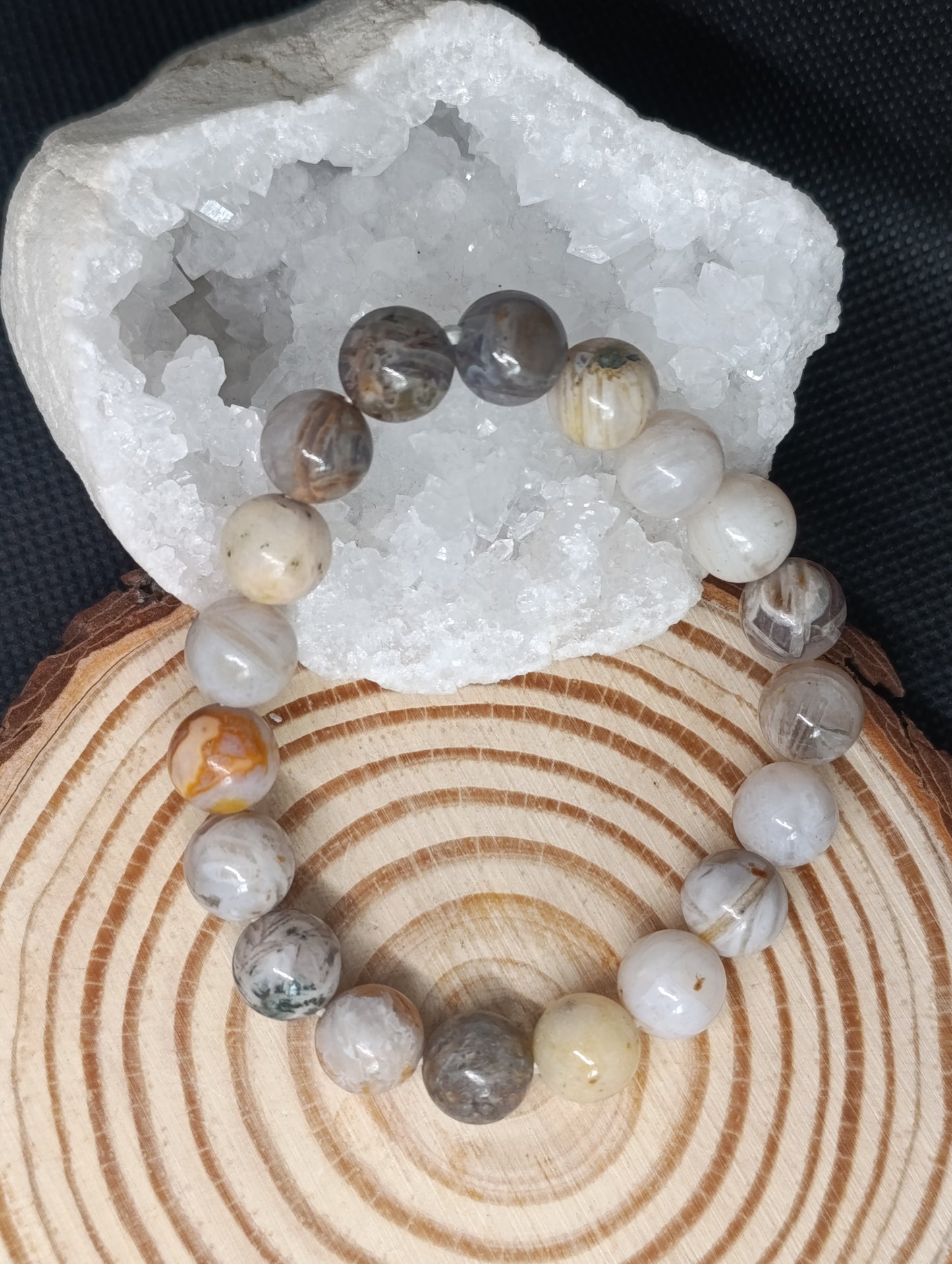 Bracelet boule Agate Plume 10mm