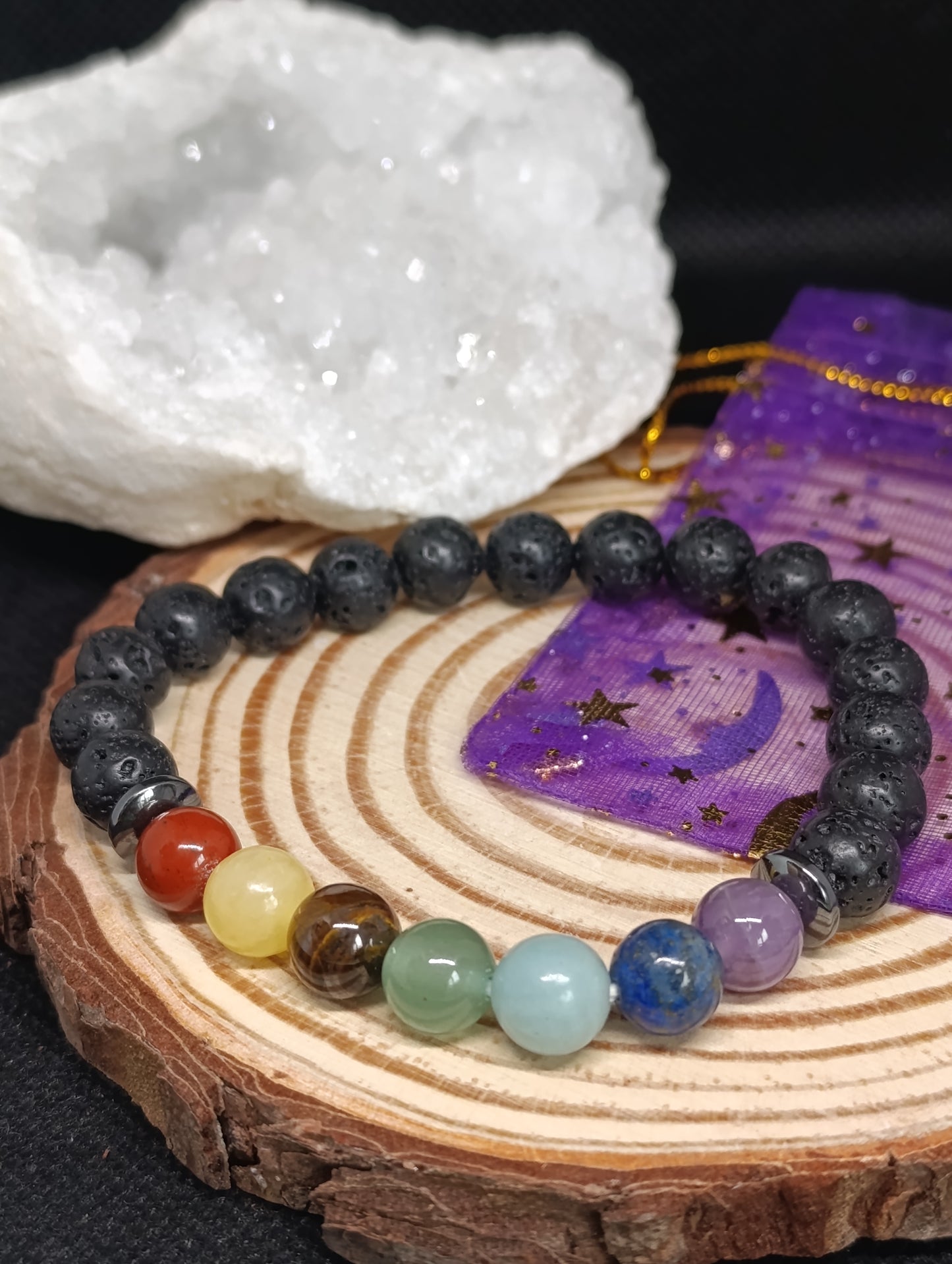 Bracelet Pierre de Lave - 7 chakras - 8mm