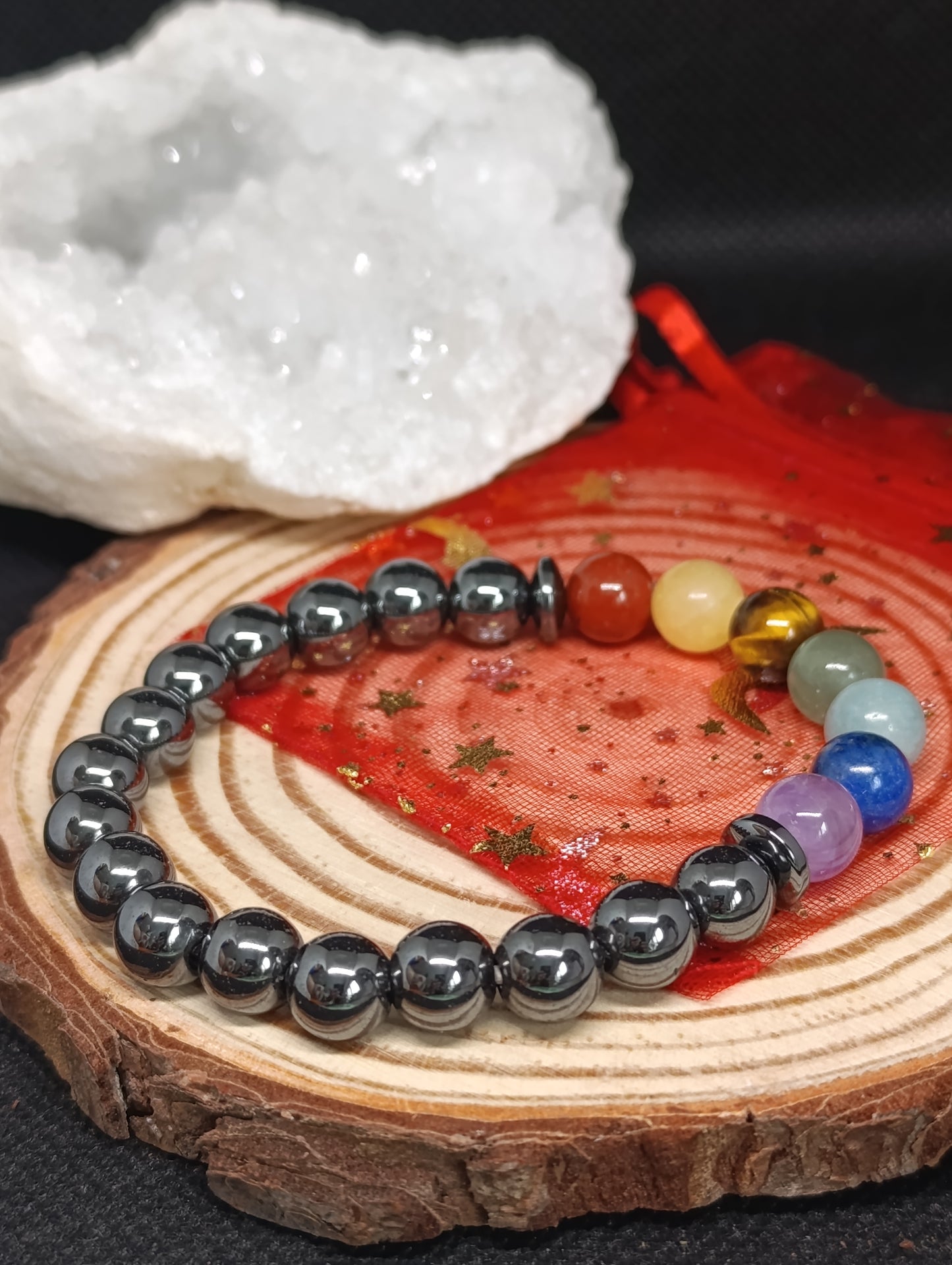 Bracelet Hématite - 7 chakras - 8mm